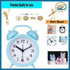 Kids Double Bell Classic Alarm Clock Blue Battery Operated Analog Desk