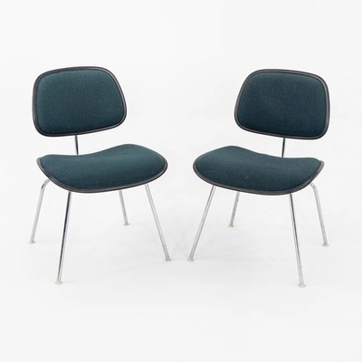 1970s Pair of Herman Miller Eames DCMU Dining Chairs with Blue Fabric Upholstery