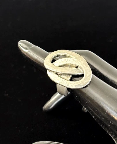 Vintage Signed BENT LARSEN TIN MODERNIST MCM Hammered Pewter Adjustable Ring