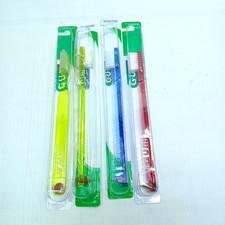 LOT of 4 GUM Toothbrush with Pick 409 Compact Soft Made in USA Yellow, Red, Blue