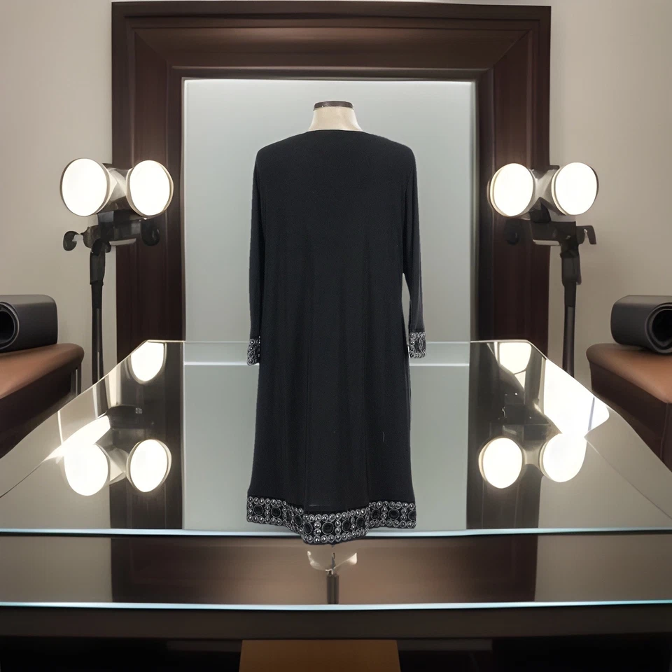 Tiana B. Vestido Mujer 12 Negro Cambio Midi Estrás Manga Larga Cuello Redondo Foto 2 de 4