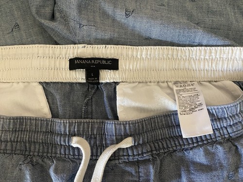 Pantalones Cortos Para Hombre Banana Republic Para Hombre Grandes Estampado de Tiburón Cambray Cordón Cubierta - Imagen 3 de 5