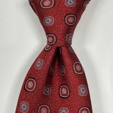 Canali Tie Mens 100% Silk Red Geometric Medallion Skinny XL Necktie Made Italy