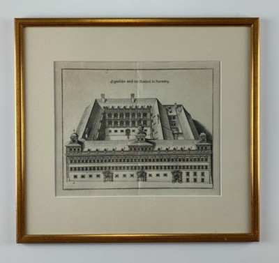 Old probably copperplate actual demolition of the town hall in Nuremberg from estate