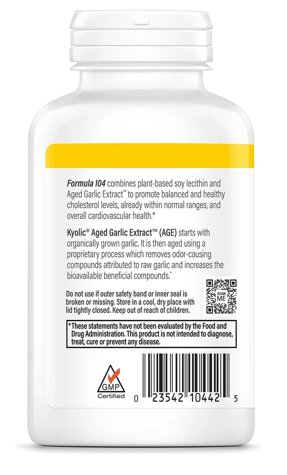Extracto de ajo envejecido Kyolic 200 unidades suplemento de apoyo para el colesterol inodoro Foto 2 de 4