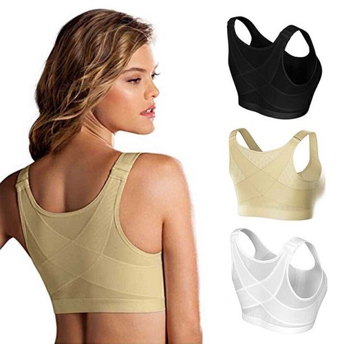 Womens Posture Corrector Bra Wireless Back Support Lift Up Yoga Front Closure US