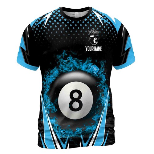 Personalized Blue Billiard Team 8 Balls On Fire Men's T-shirt S-5XL - Picture 3 of 4