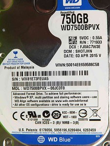 Western Digital 750GB WD7500BPVX-00JC3T0 DCM:SHOTJHN | 03 APR 2015