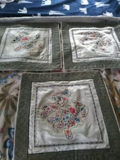 3 BEAUTIFUL Asian SILK Embroidered Cushion COVER WITH  FLOWERS  UNUSED 17"
