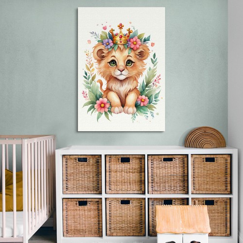 Quadro Per Nursery, Decorazione Bimba, Leone Cucciolo Con Coroncina Colorata , b - Foto 4 di 7