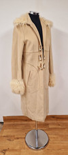 Karen Millen Penny Lane Coat 12 Beige Faux Suede Embroidered Fur Accents Read