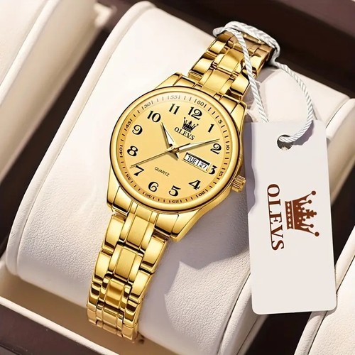 OLEVS Watch Ladies Stainless Steel Waterproof GOLD & GOLD