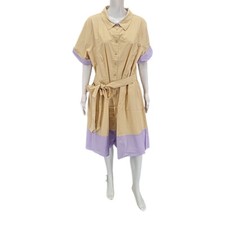 Isaac Mizrahi Live Button Front Colorblock Printed Belted Dress 26W Plus Size