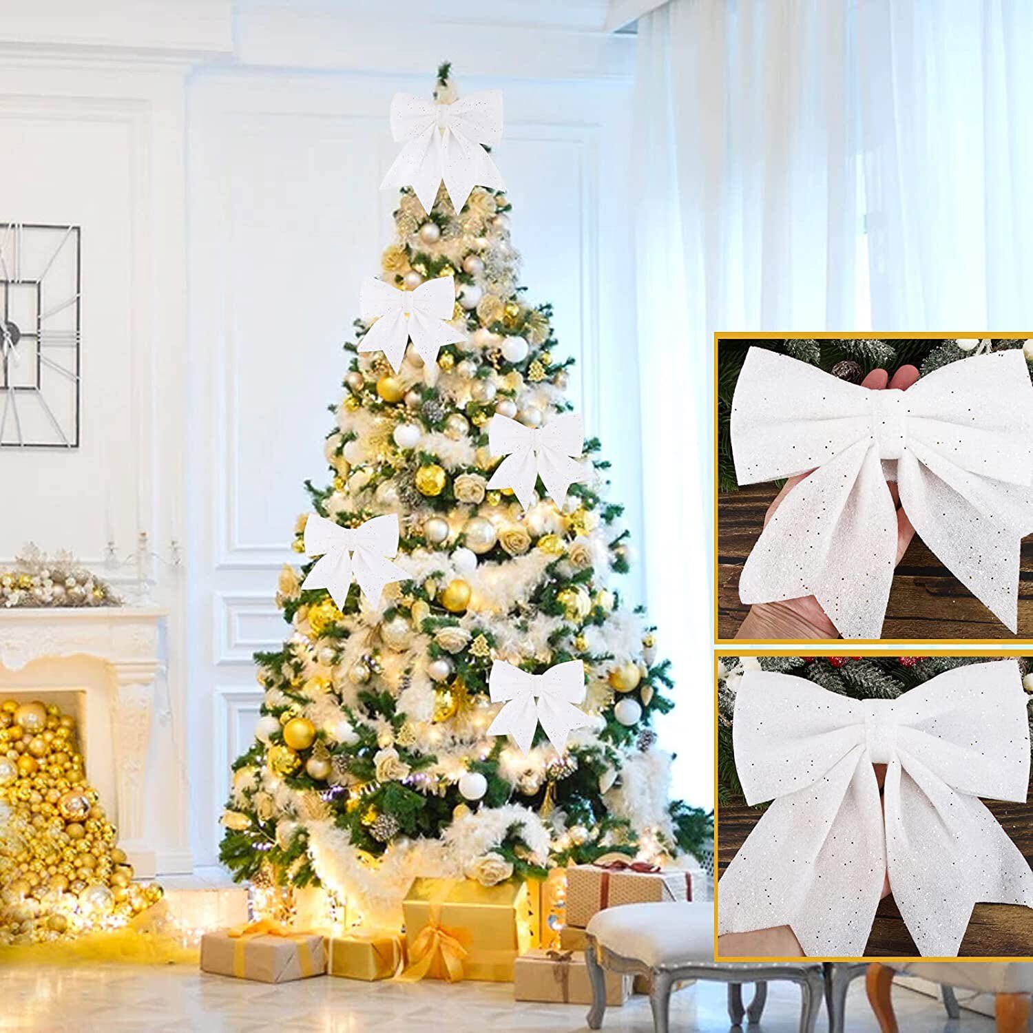 10Pcs Large Bows Christmas Tree Bowknot Ornaments Present Party Xmas