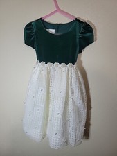 American Princess Ball Gown Sleeveless Velvet Fabric Green  Cream Girl Size 2T