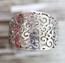 VINTAGE FILIGREE STERLING SILVER 925 RING SZ 8.25 PRETTY DESIGN SOUTHWEST RETRO