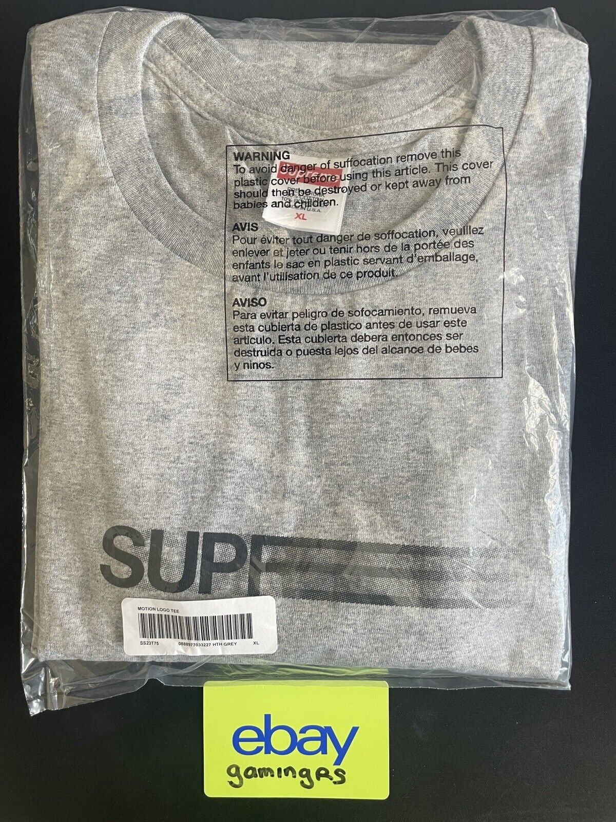 Supreme Motion Logo Tee Heather Grey XL (SS23) NEW BULK AVAILABLE