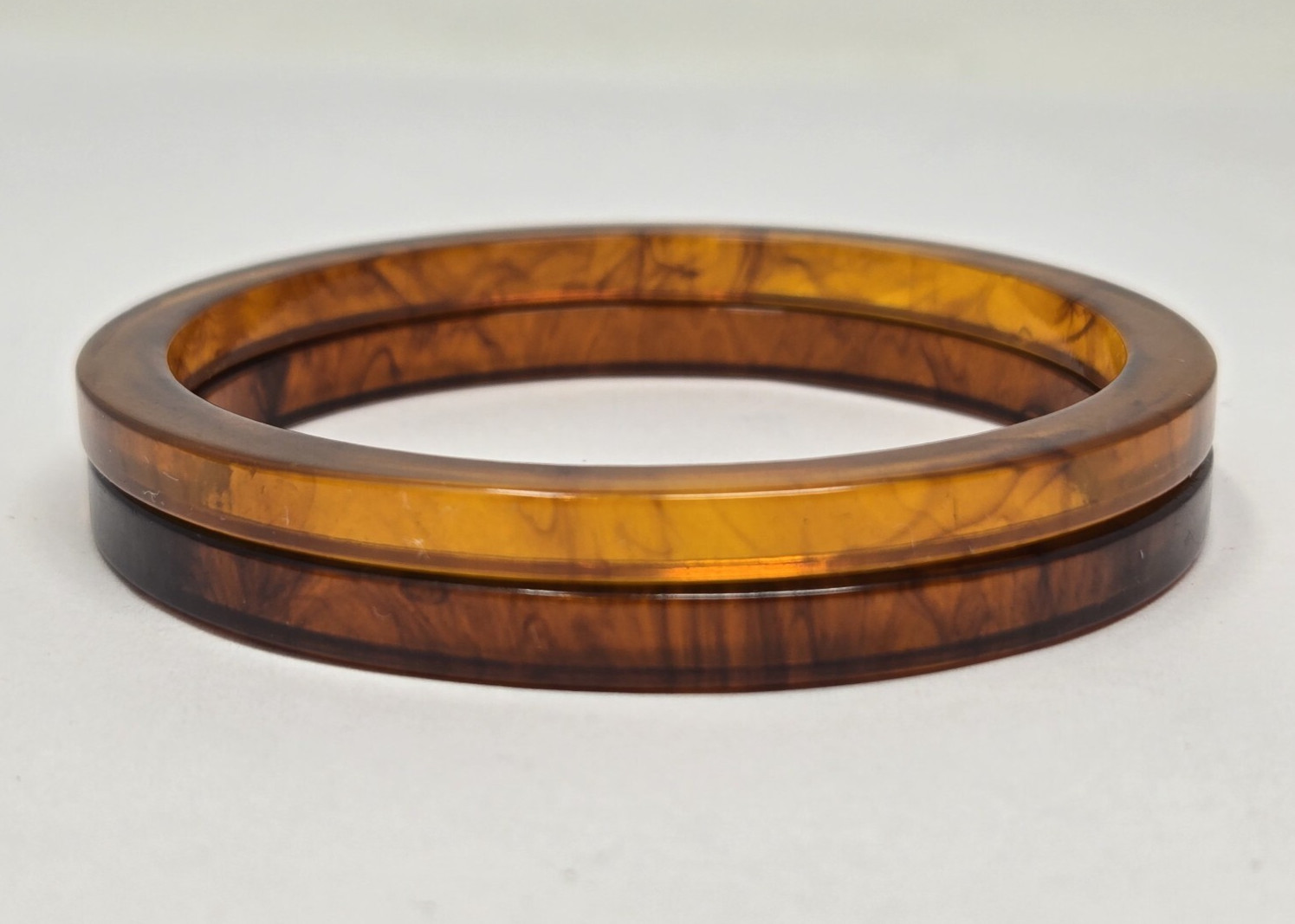 2 Bakelite Bangles Bracelets Stackable Brown Ambe… - image 6
