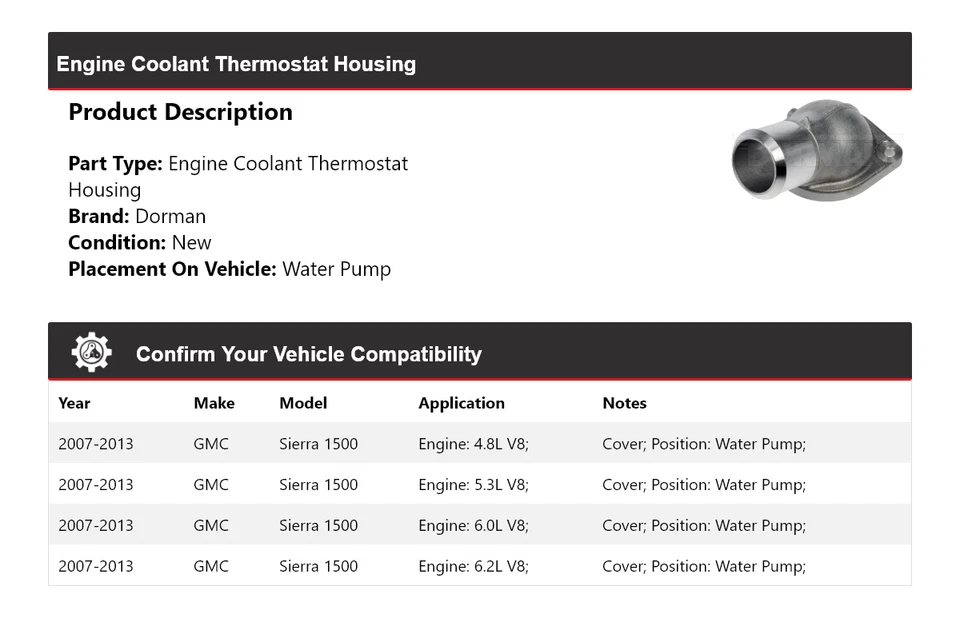 Carcaça termostato líquido refrigerante motor Dorman 2007-2013 GMC Sierra 1500 2008 2009 - Imagem 2 de 4