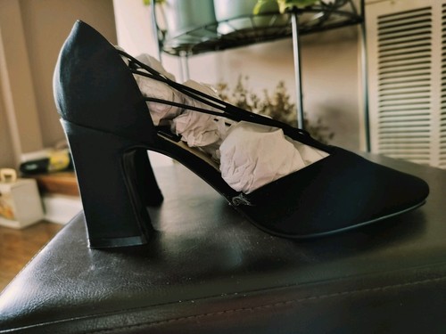 Mootsies Tootsies Black Fabric / Suede Heels Size 7 1/2 New Vintage - Picture 6 of 12