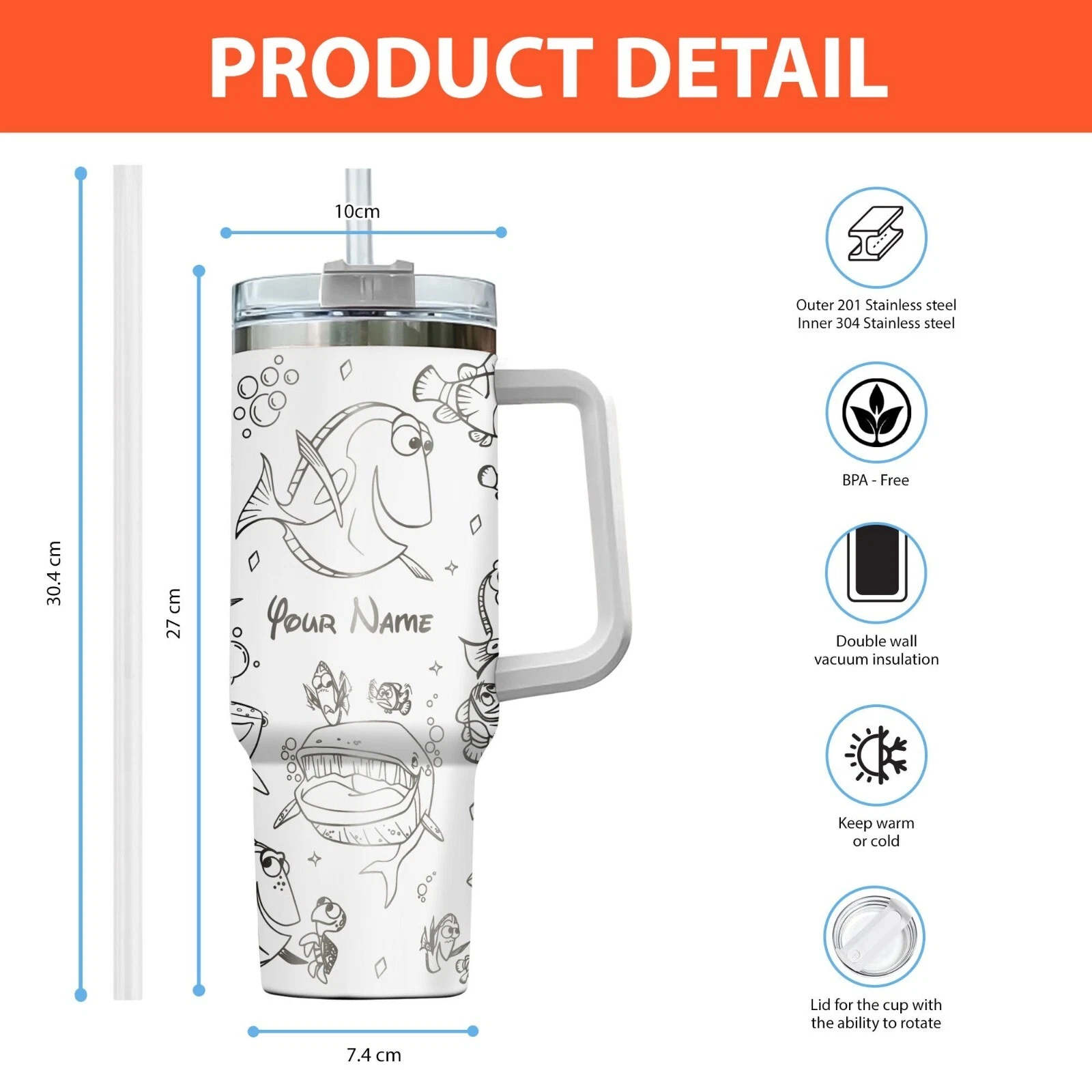 Custom Disney Finding Dory Tumbler, Disney Characters Laser Engraved 40oz
