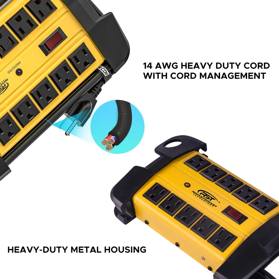 10-Outlet Heavy Duty Power Strip Surge Protector 2800 Joules, 6ft Extension Cord - Image 4 of 4