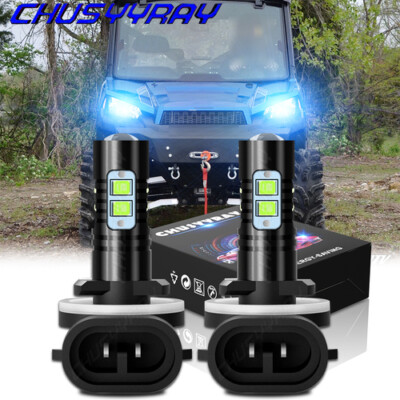 2x 6000K White LED Headlight Bulbs For Polaris Sportsman 570 / 850 2015-2018 – 100W Each, Fan-Cooled
