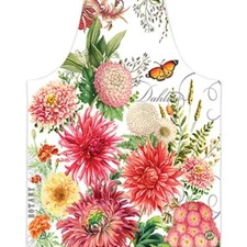 Michel Design Works Chef's Cotton Apron Dahlias Pink Fuchsia Coral Yellow Peach