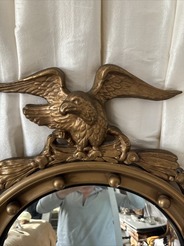 Antique Gold Gilt Colonial America Federal Porthole Convex Mirror Americana Art - Picture 10 of 22