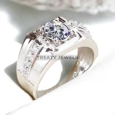 Moissanite Oval Cut Gemstone With 925 Sterling Silver Ring For Men's #A397