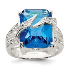 Silver Blue  Clear CZ Ring QR2238