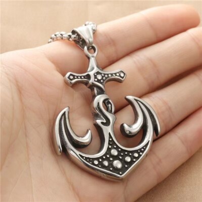 Stainless Steel Nautical Surfing Beach Anchor Pendant Necklace Chain Mens 