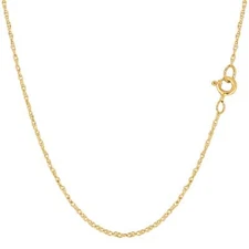 14k Yellow Real Gold Rope Chain Necklace, 0.9mm, 20"