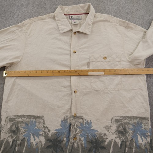 Columbia Shirt Mens 2XL XXL Beige Button Short Sleeve Floral Palm Print Hiking - Picture 12 of 15