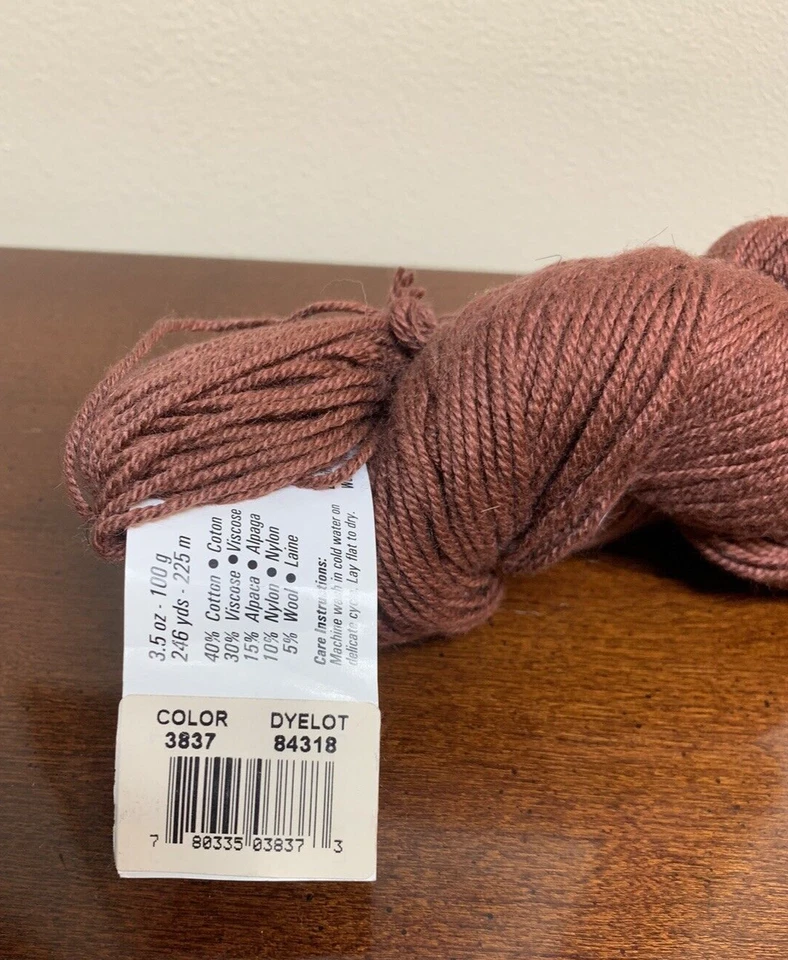 New Berroco Fiora Yarn Skein Cotton Alpaca Wool Color # 3837 Rust Brown 100g - Image 2 of 3