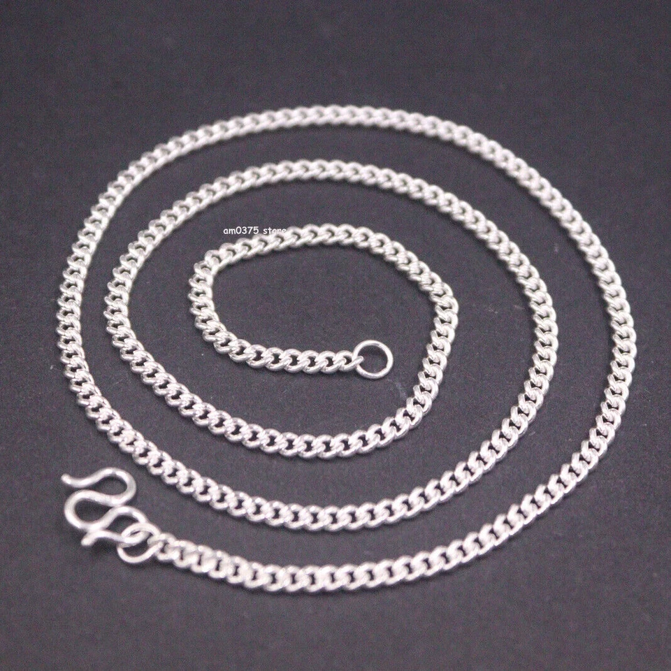 Cadena de plata fina pura 999 para mujer collar de eslabones lisos de 3,6 mm 16-28 pulgadas L Foto 2 de 4