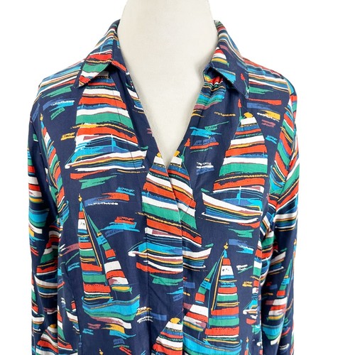 Weiche Umrandung Segelboot Print Tunika Top Maritim Knopfleiste Shirt Gr. L - Bild 2 von 8