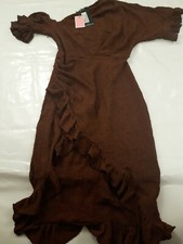 Pretty Little Thing Ladies Dress. Choclate. One Shoulder. Frills.Woven Style. 14