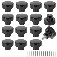 30pcs Black Wood Knobs Flat Top Round Cabinet Knobs Vintage Drawer Knobs Natu...
