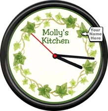 Kitchen Ivy Pattern Personalized Name Plate Dinner Ware Gift Sign Wall Clock