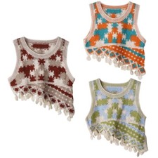 Hollows Out Cardians Solid Color Lacy Edge Tanks Vest Knitted Lovely Tops