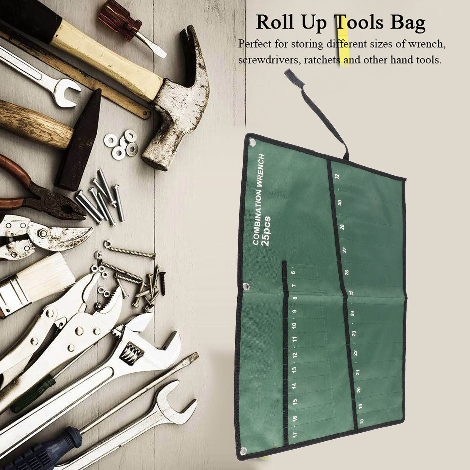 Tool Bag, Tool Roll Up Bag, Heavy Duty Tool Organizer For Men, Portable