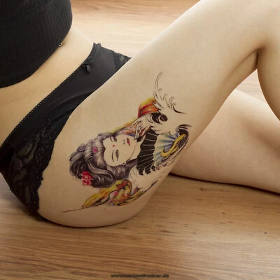 TATTOODRUCKER 2 x XL Geisha Tattoo - Fan, Snake, Wave - Temporary Tattoo - HB084 (2)