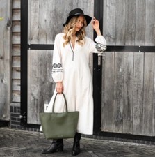 Zara Embroidered Long Cotton Tunic Caftan Dress New Size L