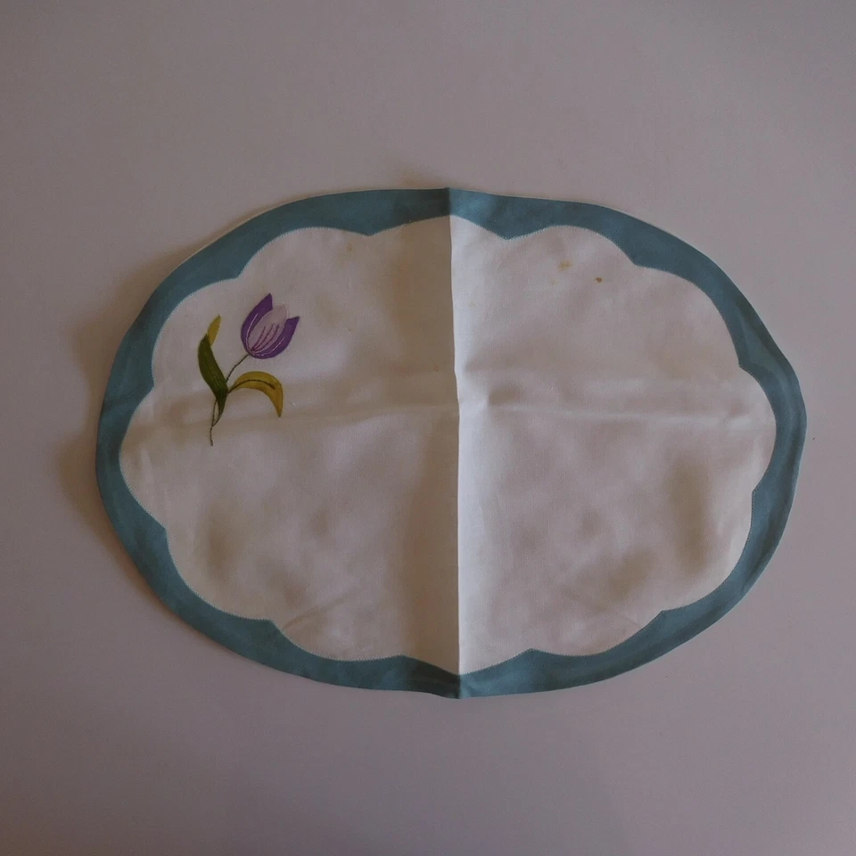 2 sets de table broderie linge fait main art nouveau design XXe France N3597 - Photo 2/4