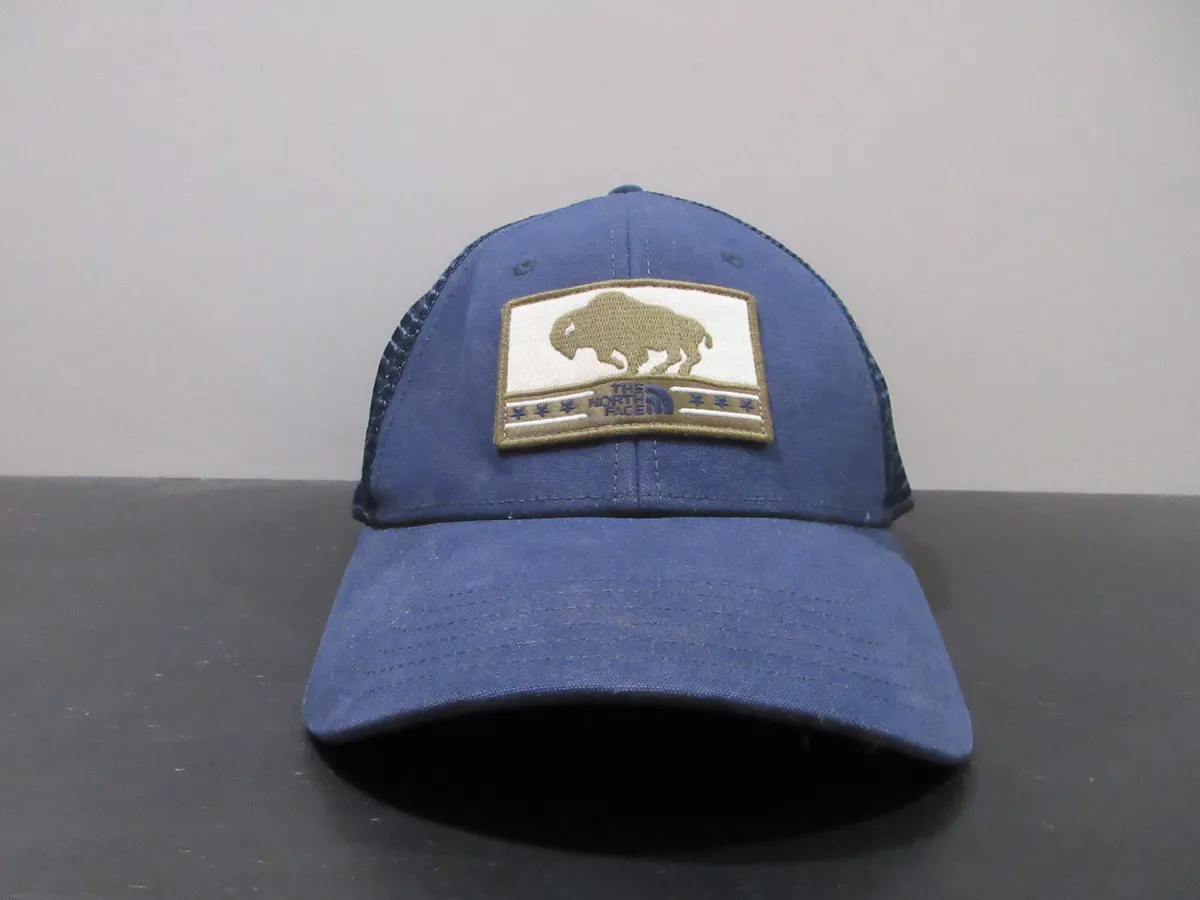 North Face Hat Cap Snap Back Blue White Buffalo Logo Trucker