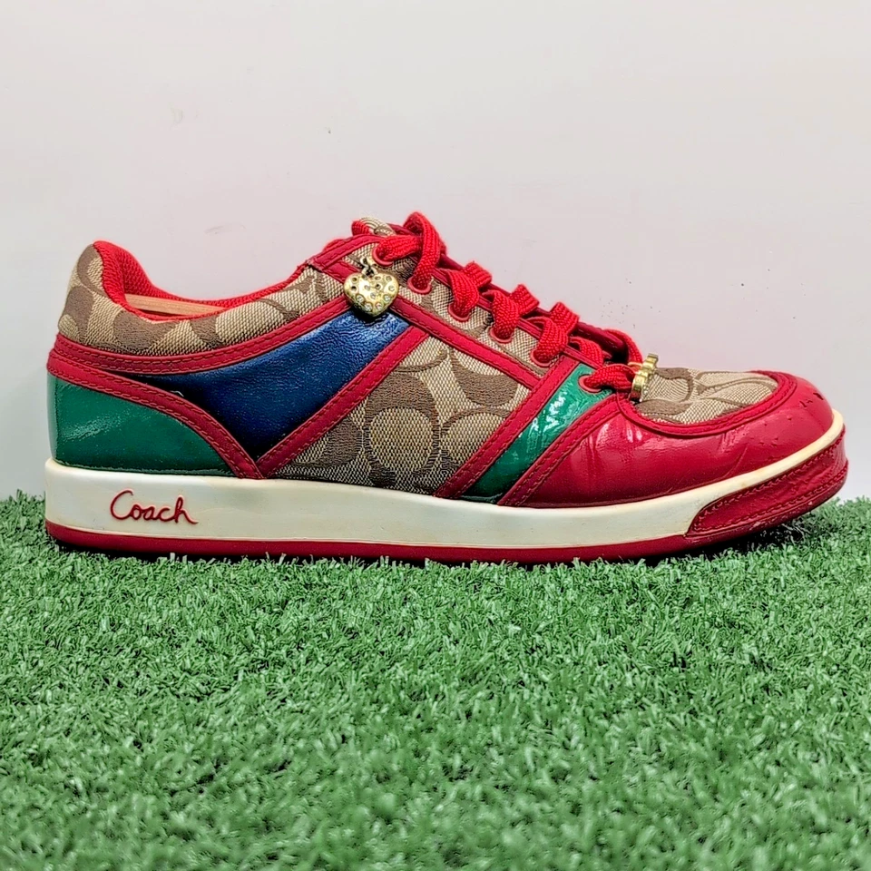 VTG Coach Oriana Shoes Women's 8 M Medium Red Blue Leather Dress Sneakers - Y2K - Image 2 of 4