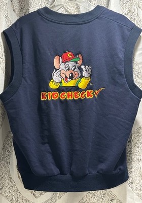 Rare Vintage Chuck E Cheese Employee Blue Kid Check Vest HTF!