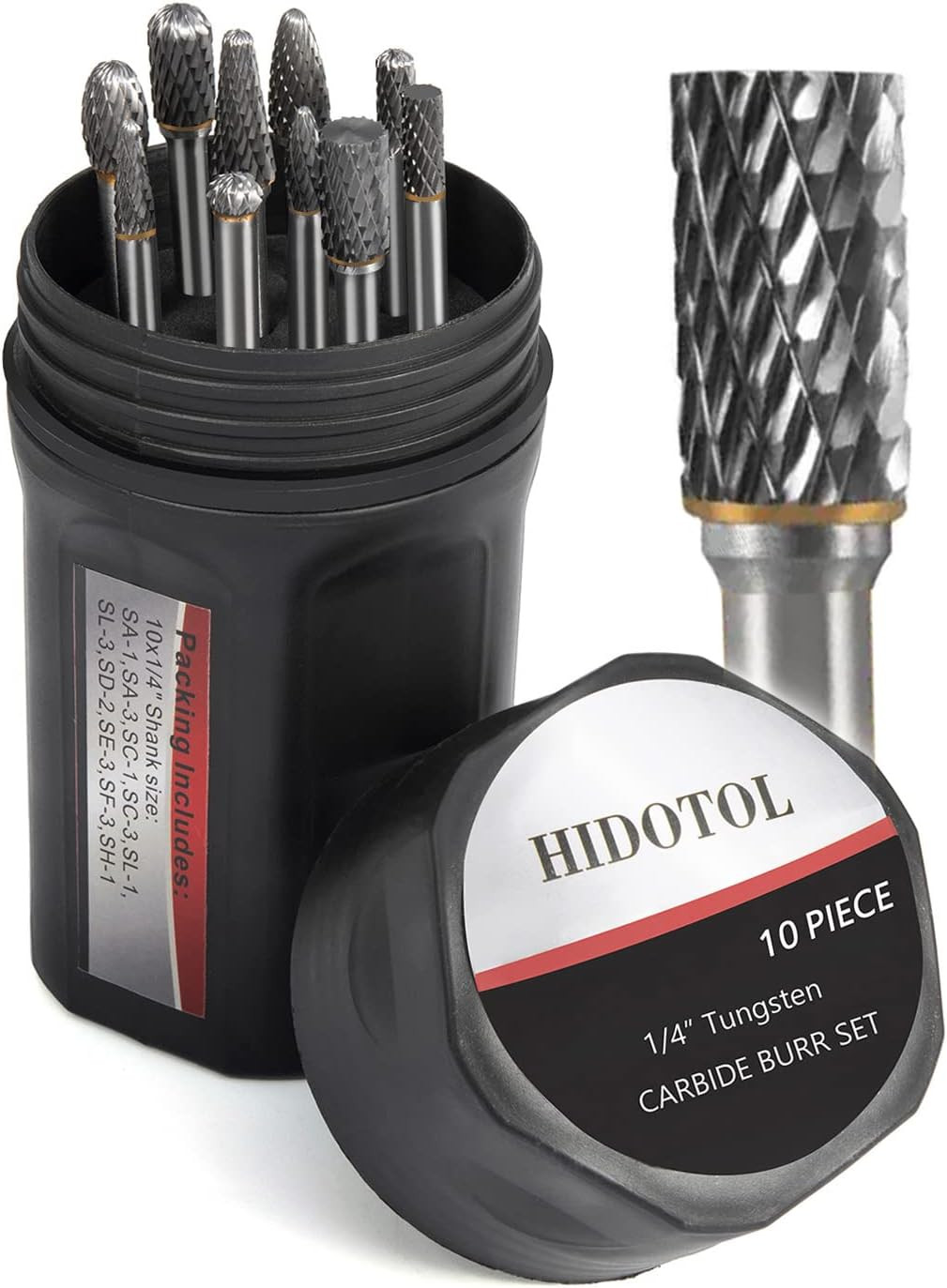 Carbide Burr Set - 1/4" Shank, 10PC Double Cut, for Metal & Wood Carving