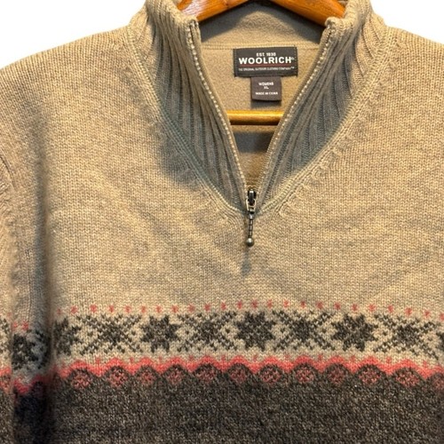 Maglione Woolrich 100% lana di agnello beige e grigio Fair Isle Hickory taglia XL - Foto 9 di 10